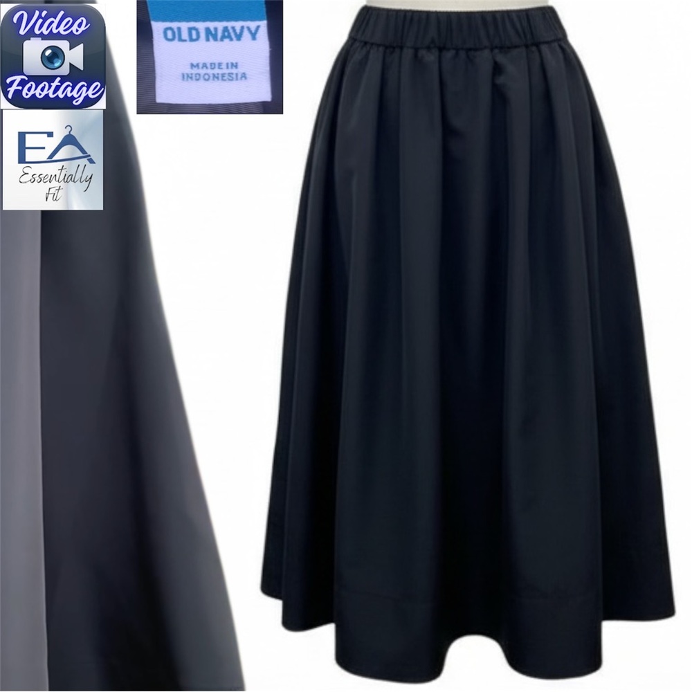 Old Navy Black Taffeta Midi A-Line Skirt With Pockets